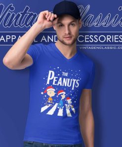 Peanuts Snoopy Cross The Road Christmas V Neck TShirt 1