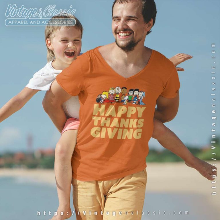 Peanuts Snoopy Happy Thanksgiving V Neck TShirt Peanuts Snoopy Happy Thanksgiving V Neck TShirt