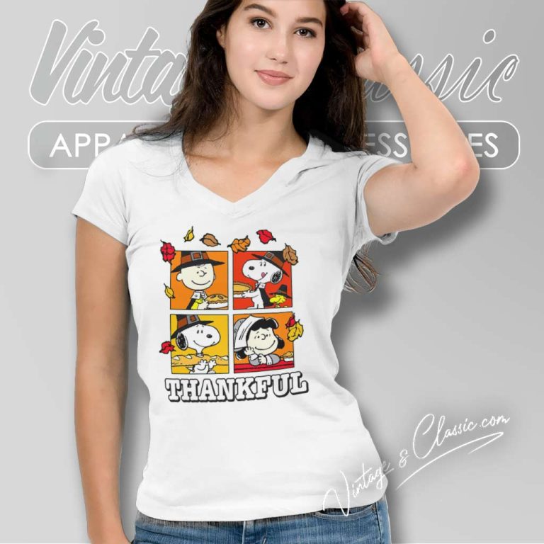 Peanuts Snoopy Thanksgiving V Neck TShirt Peanuts Snoopy Thanksgiving V Neck TShirt