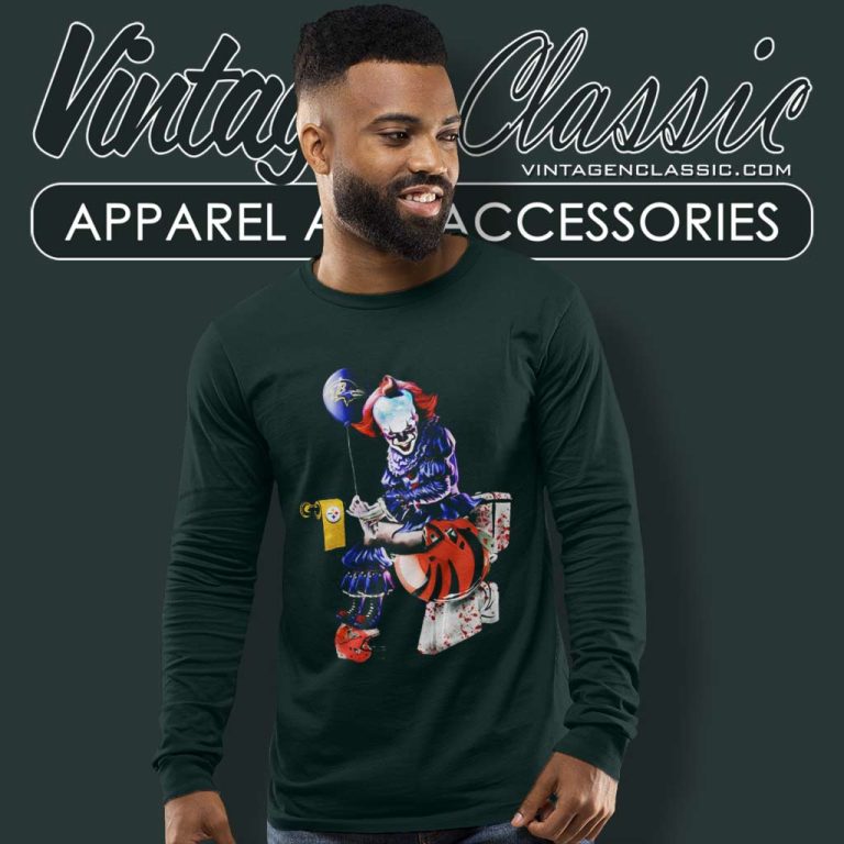 Pennywise Baltimore Ravens Pittsburgh Steelers And Cleveland Browns Toilet Long Sleeve Tee Pennywise Baltimore Ravens Pittsburgh Steelers And Cleveland Browns Toilet Long Sleeve Tee