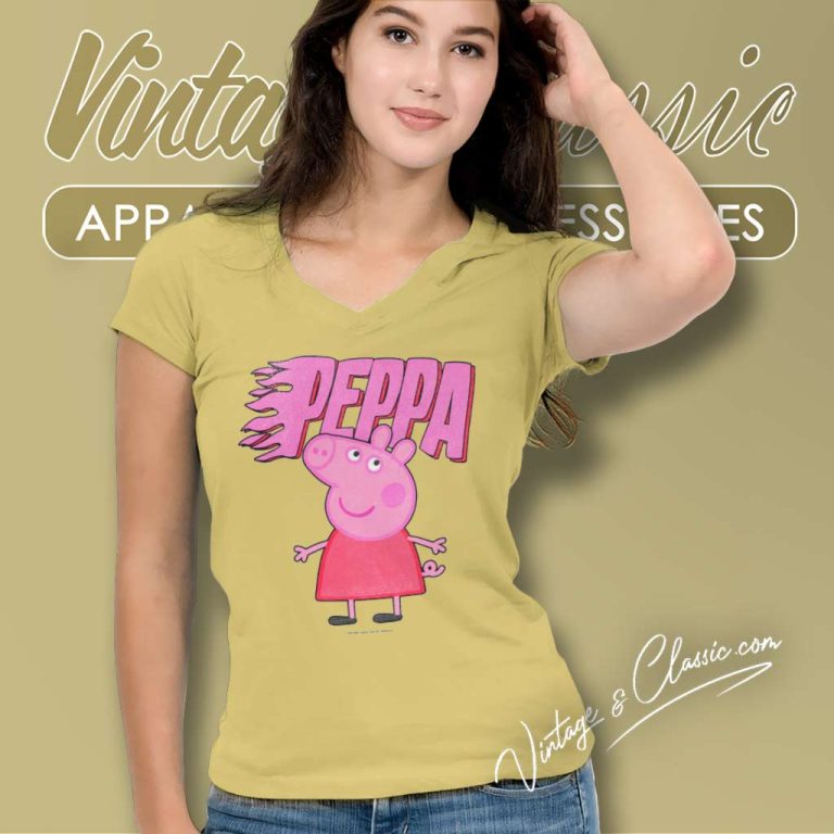 Peppa Pig Pink Flame Logo V Neck TShirt Peppa Pig Pink Flame Logo V Neck TShirt