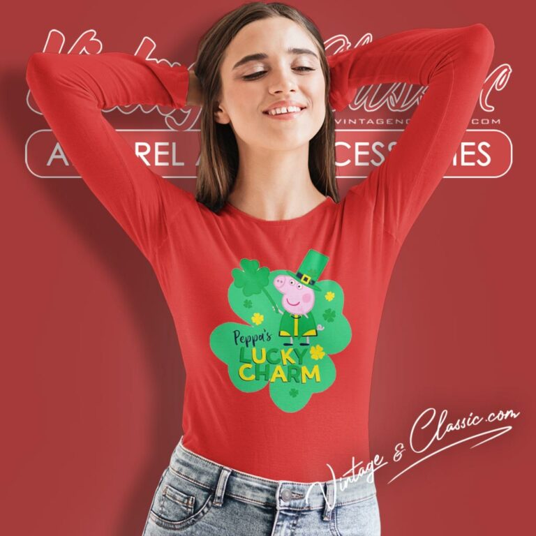 Peppa Pig St Patricks Day Lucky Charm Shamrock Logo Long Sleeve Tee Peppa Pig St Patricks Day Lucky Charm Shamrock Logo Long Sleeve Tee