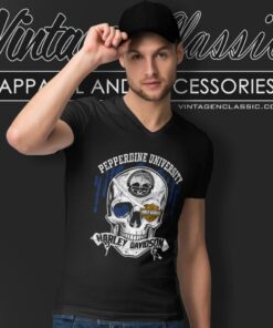 Pepperdine University Harley Davidson Skull V Neck TShirt