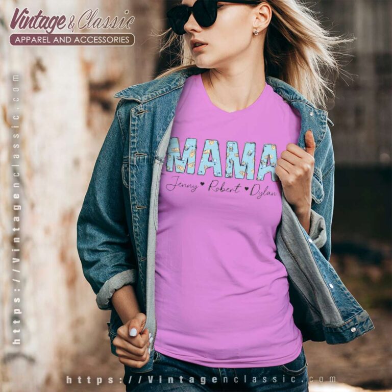 Personalized Bluey Mama Floral Mothers Day V Neck TShirt Personalized Bluey Mama Floral Mothers Day V Neck TShirt