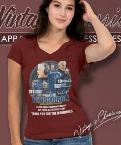 Pete Carroll Seattle Seahawks 2010 2024 Super Bowl Champions Xlviii Thank You For The Memories V Neck TShirt