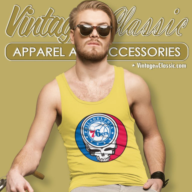 Philadelphia 76ers Grateful Dead Steal Your Face Tank Top Racerback Philadelphia 76ers Grateful Dead Steal Your Face Tank Top Racerback