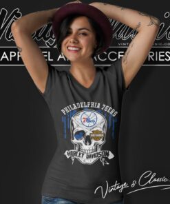 Philadelphia 76ers Harley Davidson Skull V Neck TShirt