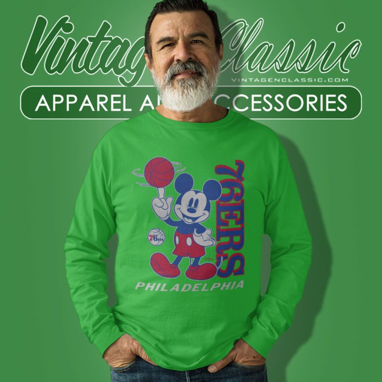 Philadelphia 76ers Shirt Junk Food Disney Vintage Mickey Baller Long Sleeve Tee Philadelphia 76ers Shirt Junk Food Disney Vintage Mickey Baller Long Sleeve Tee