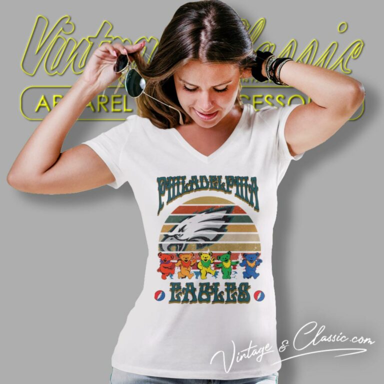 Philadelphia Eagles Nfl Grateful Dancing Bears Retro V Neck TShirt Philadelphia Eagles Nfl Grateful Dancing Bears Retro V Neck TShirt