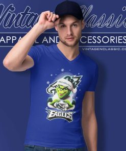 Philadelphia Eagles Santa Grinch Christmas Love V Neck TShirt