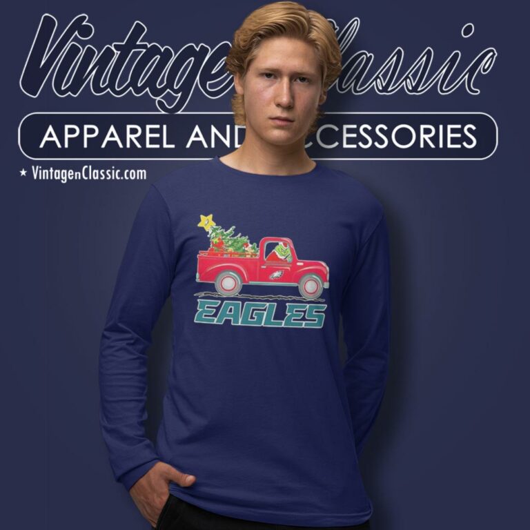 Philadelphia Eagles Santa Grinch Driving Truck Christmas Long Sleeve Tee Philadelphia Eagles Santa Grinch Driving Truck Christmas Long Sleeve Tee