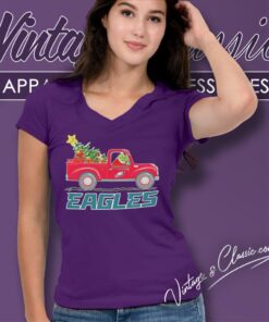 Philadelphia Eagles Santa Grinch Driving Truck Christmas V Neck TShirt