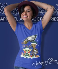 Philadelphia Eagles Shirt Baby Yoda And Groot Santa Christmas V Neck TShirt