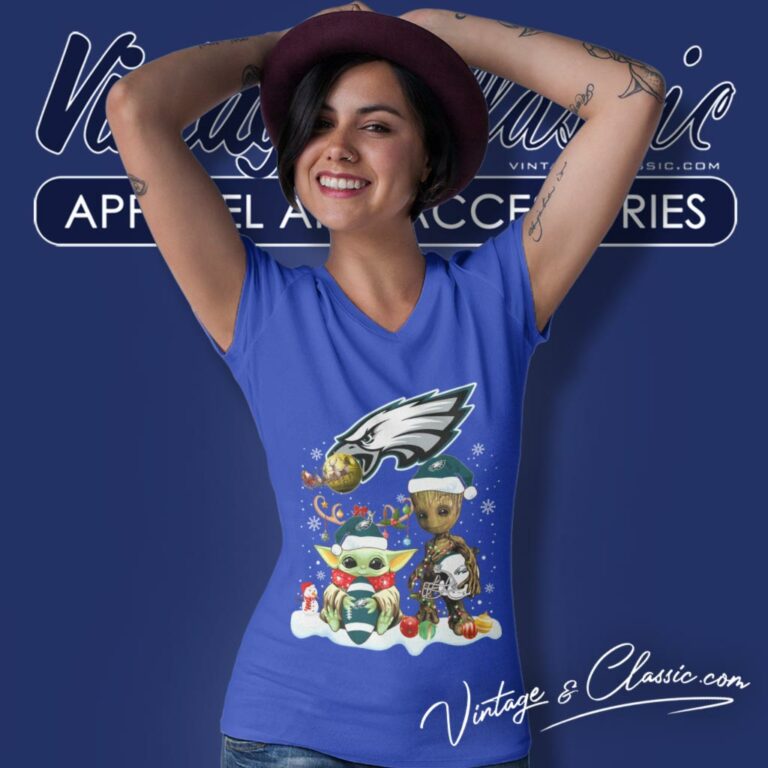 Philadelphia Eagles Shirt Baby Yoda And Groot Santa Christmas V Neck TShirt Philadelphia Eagles Shirt Baby Yoda And Groot Santa Christmas V Neck TShirt