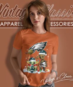 Philadelphia Eagles Shirt Baby Yoda And Groot Santa Christmas Women T Shirt