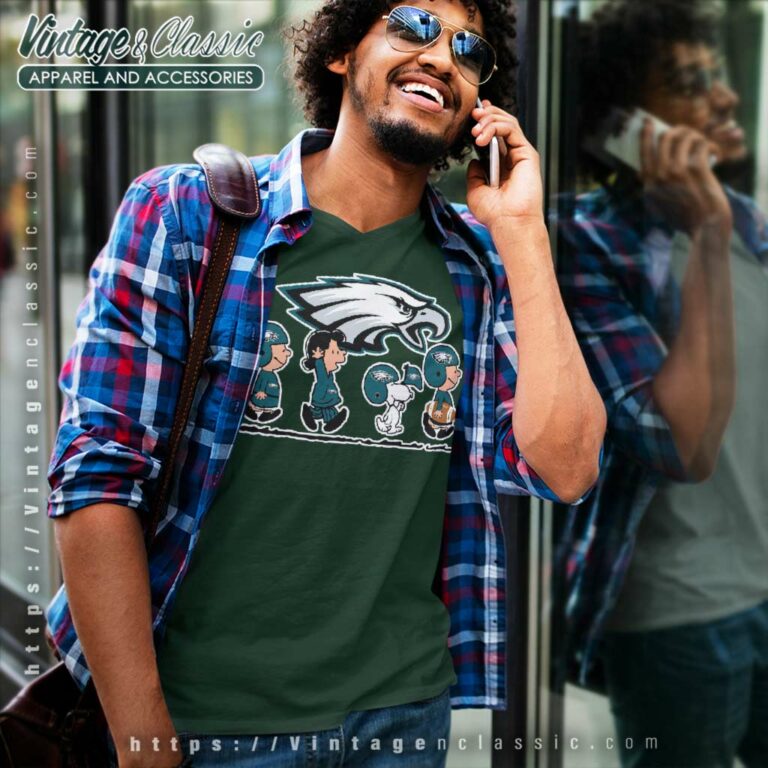 Philadelphia Eagles Snoopy And Friends Walking V Neck TShirt Philadelphia Eagles Snoopy And Friends Walking V Neck TShirt