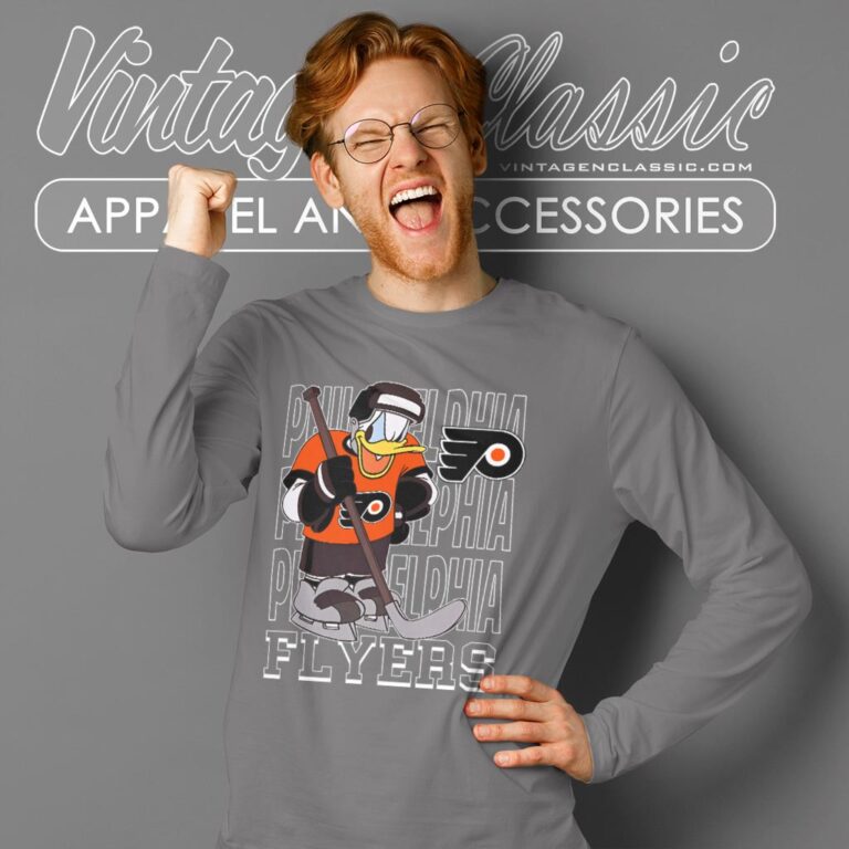 Philadelphia Flyers Donald Duck Hockey Shirt Long Sleeve Tee Philadelphia Flyers Donald Duck Hockey Shirt Long Sleeve Tee