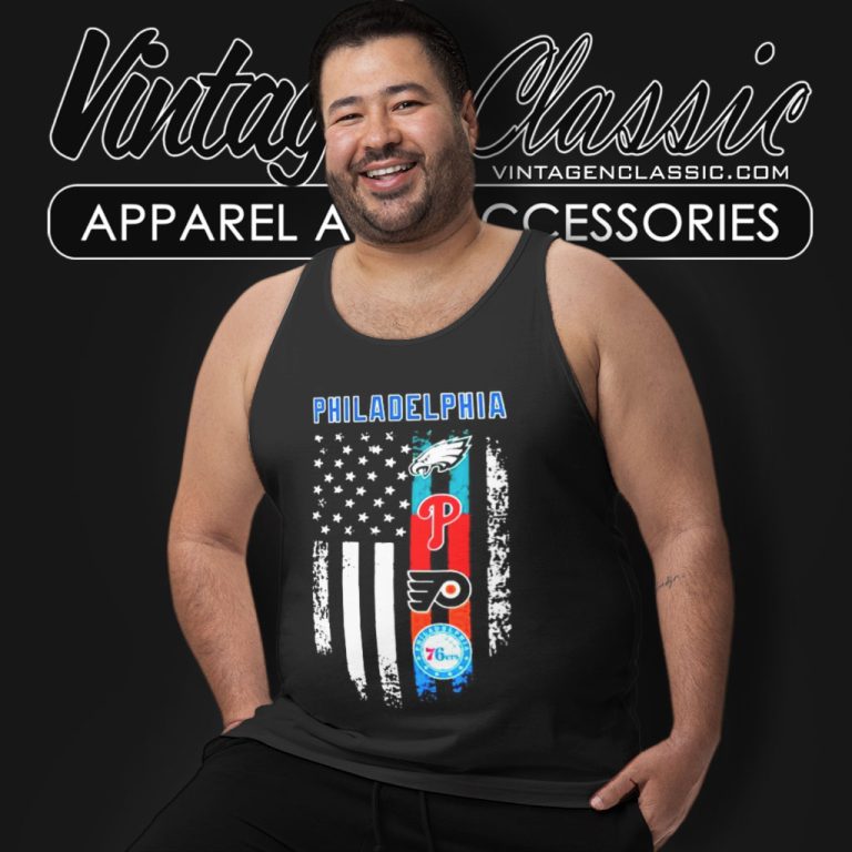 Philadelphia Philadelphia Eagles Phillies Sign Flyers 76ers American Flag Tank Top Racerback Philadelphia Philadelphia Eagles Phillies Sign Flyers 76ers American Flag Tank Top Racerback