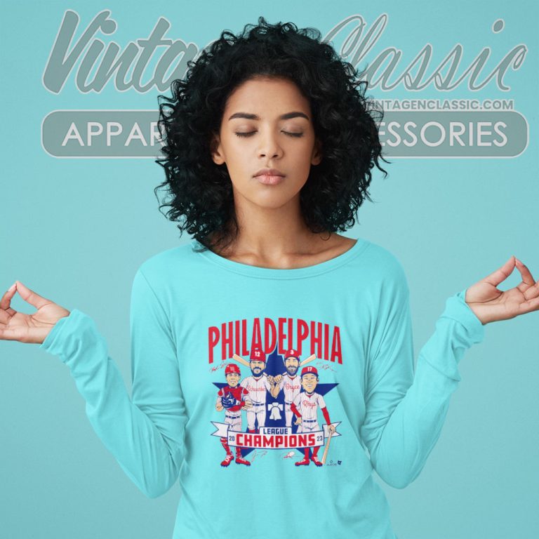 Philadelphia Phillies Baseball Shirt 2023 League Champions Caricature Signature Long Sleeve Tee Philadelphia Phillies Baseball Shirt 2023 League Champions Caricature Signature Long Sleeve Tee