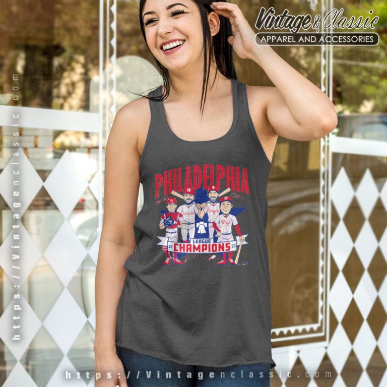 Philadelphia Phillies Baseball Shirt 2023 League Champions Caricature Signature Tank Top Racerback Philadelphia Phillies Baseball Shirt 2023 League Champions Caricature Signature Tank Top Racerback