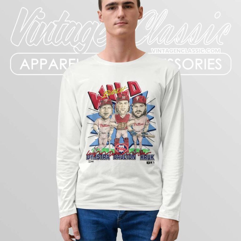 Philadelphia Phillies Dykstra Daulton Kruk Caricature Long Sleeve Tee Philadelphia Phillies Dykstra Daulton Kruk Caricature Long Sleeve Tee