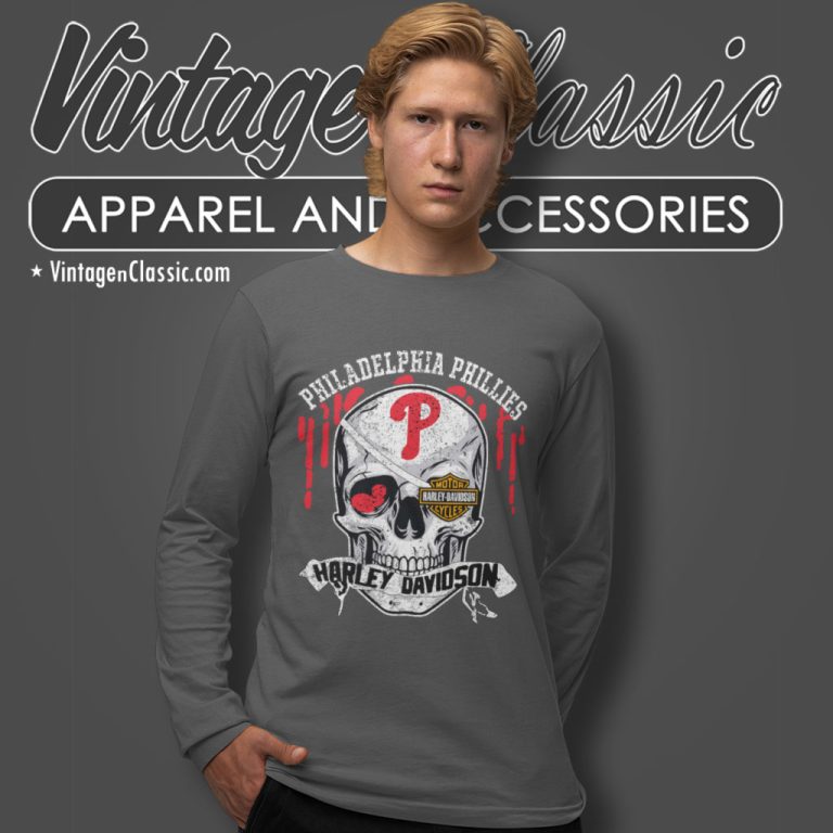 Philadelphia Phillies Harley Davidson Skull Long Sleeve Tee Philadelphia Phillies Harley Davidson Skull Long Sleeve Tee