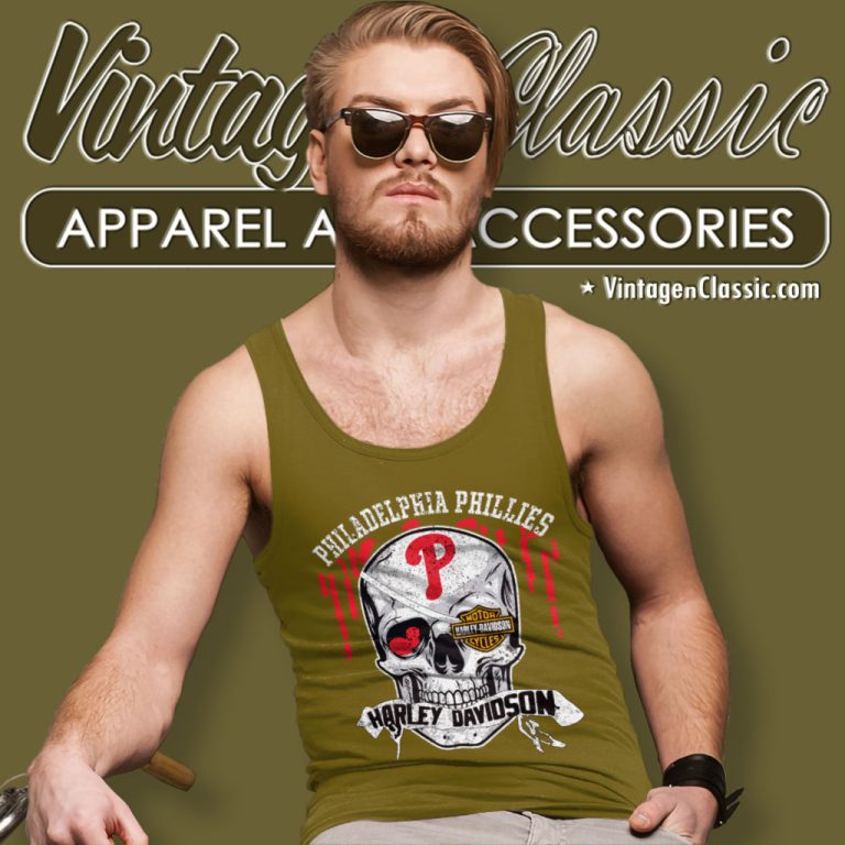 Philadelphia Phillies Harley Davidson Skull Tank Top Racerback Philadelphia Phillies Harley Davidson Skull Tank Top Racerback