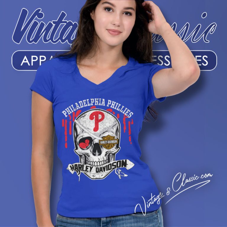 Philadelphia Phillies Harley Davidson Skull V Neck TShirt Philadelphia Phillies Harley Davidson Skull V Neck TShirt