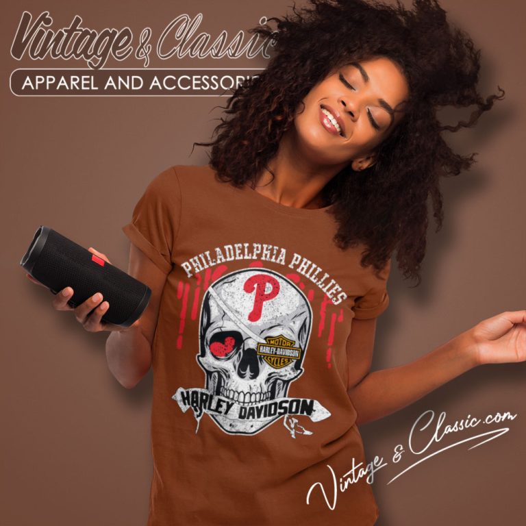 Philadelphia Phillies Harley Davidson Skull Women T Shirt Philadelphia Phillies Harley Davidson Skull Women T Shirt