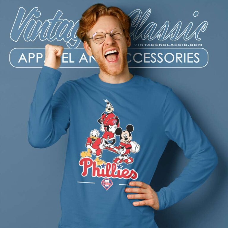 Philadelphia Phillies Mickey Donald Goofy Long Sleeve Tee Philadelphia Phillies Mickey Donald Goofy Long Sleeve Tee