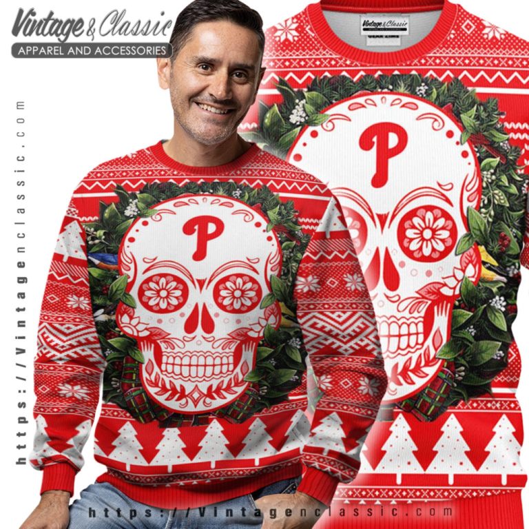 Philadelphia Phillies Skull Ugly Christmas Sweater Men Ugly Sweater Philadelphia Phillies Skull Ugly Christmas Sweater Men Ugly Sweater