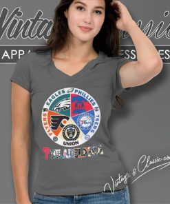 Philadelphia Sports Teams Shirt Eagles Phillies 76ers Union And Flyers V Neck TShirt