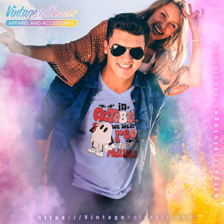 Phillies Red October Shirt Boo Ghost We Wear Red V Neck TShirt Phillies Red October Shirt Boo Ghost We Wear Red V Neck TShirt