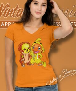 Pikachu And Charmander Best Friends V Neck TShirt
