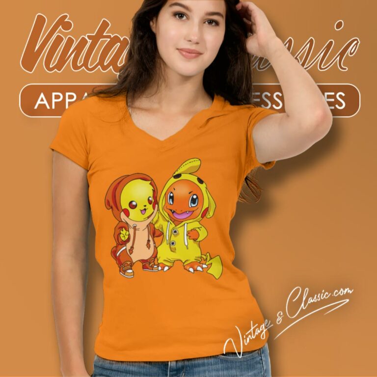 Pikachu And Charmander Best Friends V Neck TShirt Pikachu And Charmander Best Friends V Neck TShirt