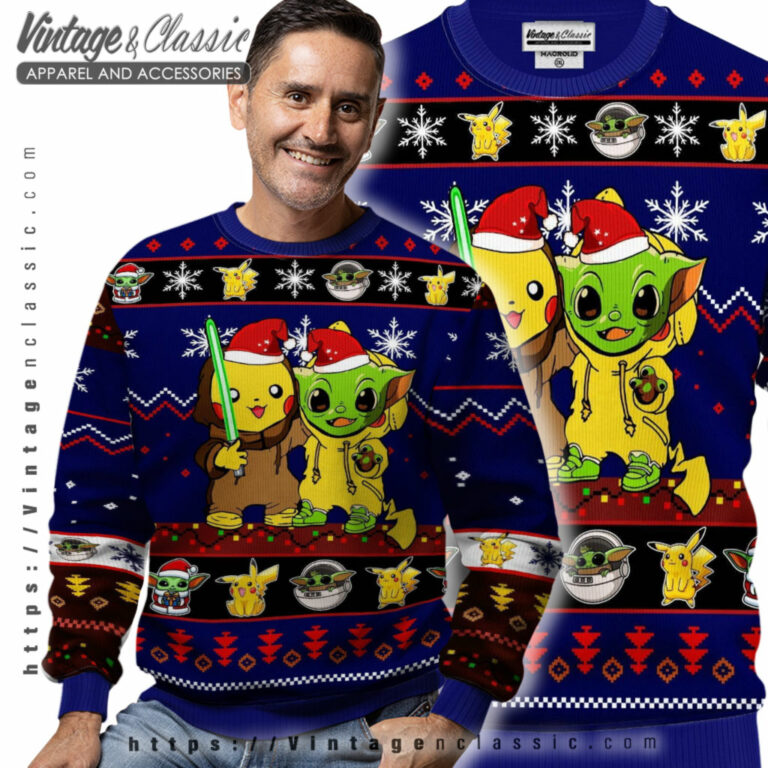 Pikachu Baby Yoda Santa Ugly Christmas Sweater Men Ugly Sweater Pikachu Baby Yoda Santa Ugly Christmas Sweater Men Ugly Sweater
