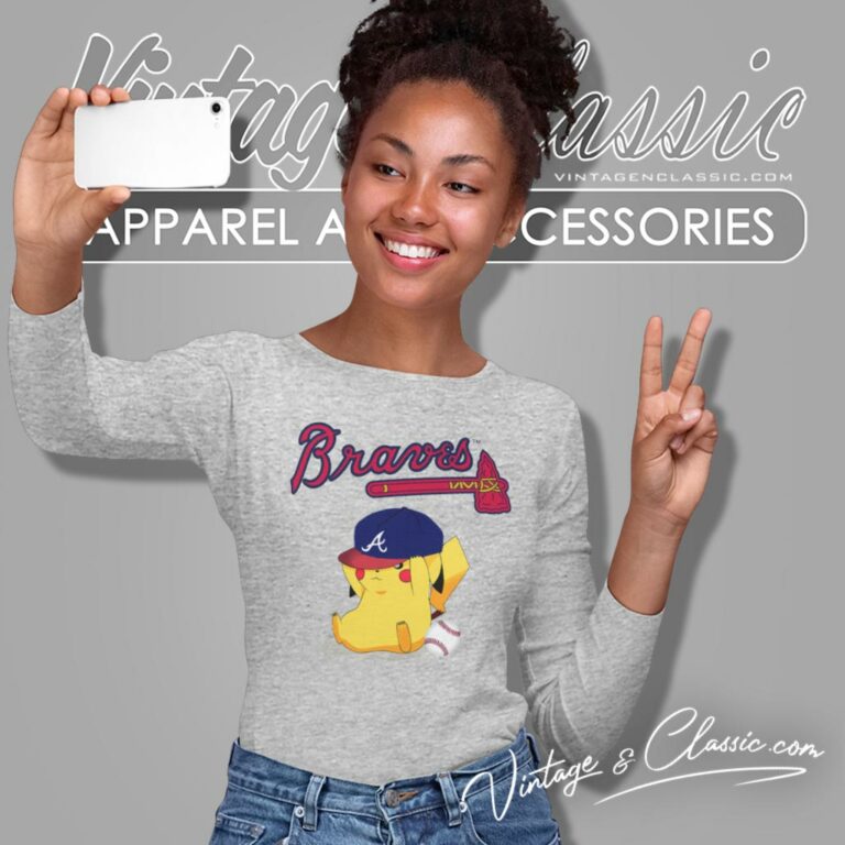 Pikachu Baseball Atlanta Braves Long Sleeve Tee Pikachu Baseball Atlanta Braves Long Sleeve Tee