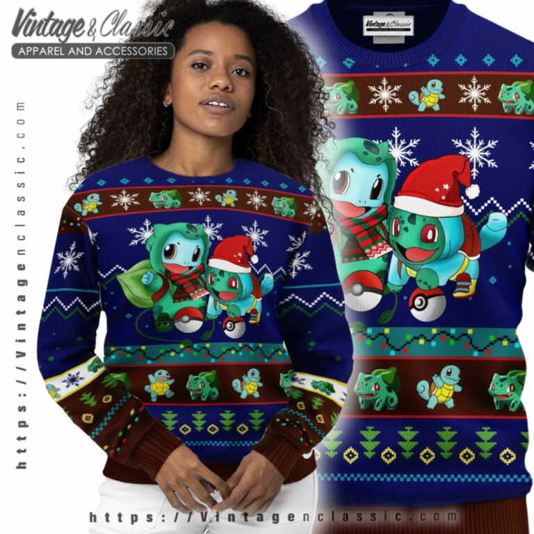 Pikachu Bulbasaur Squirtle Ugly Christmas Sweater Women Ugly Sweater Pikachu Bulbasaur Squirtle Ugly Christmas Sweater Women Ugly Sweater