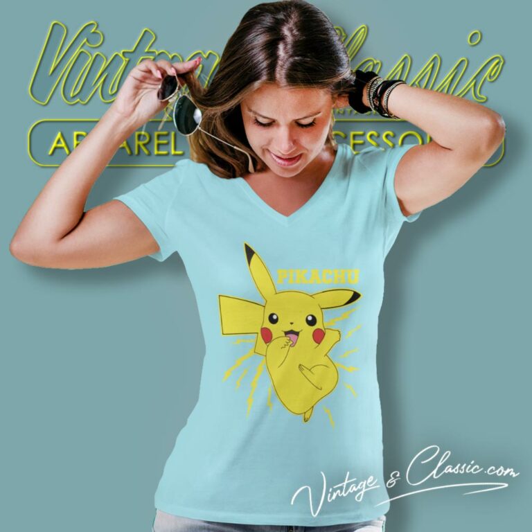 Pikachu Lightning Bolt V Neck TShirt Pikachu Lightning Bolt V Neck TShirt