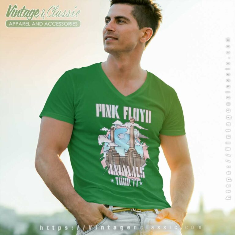Pink Floyd Factory Animals Tour V Neck TShirt Pink Floyd Factory Animals Tour V Neck TShirt