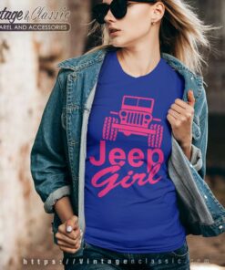 Pink Jeep Girl V Neck TShirt