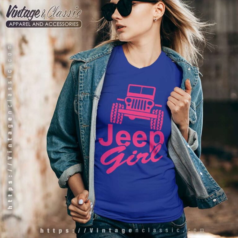 Pink Jeep Girl V Neck TShirt Pink Jeep Girl V Neck TShirt