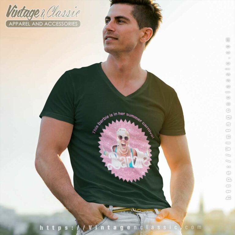 Pink Shirt Barbie Is In Her Summer Carnival V Neck TShirt Pink Shirt Barbie Is In Her Summer Carnival V Neck TShirt