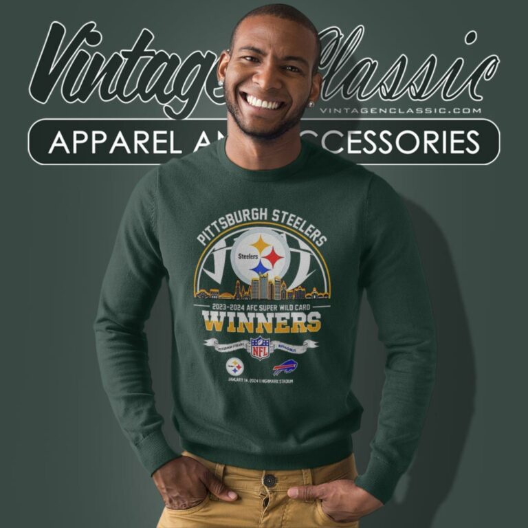 Pittsburgh Steelers 2023 2024 Afc Super Wild Card Winners Skyline Nfl Playoffs Divisional Sweatshirt Pittsburgh Steelers 2023 2024 Afc Super Wild Card Winners Skyline Nfl Playoffs Divisional Sweatshirt