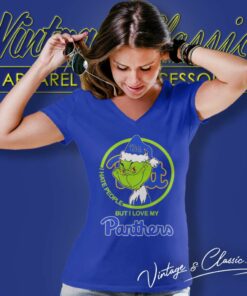 Pittsburgh Panthers Ncaa Christmas Grinch Shirt I Hate People But I Love My Panthers V Neck TShirt