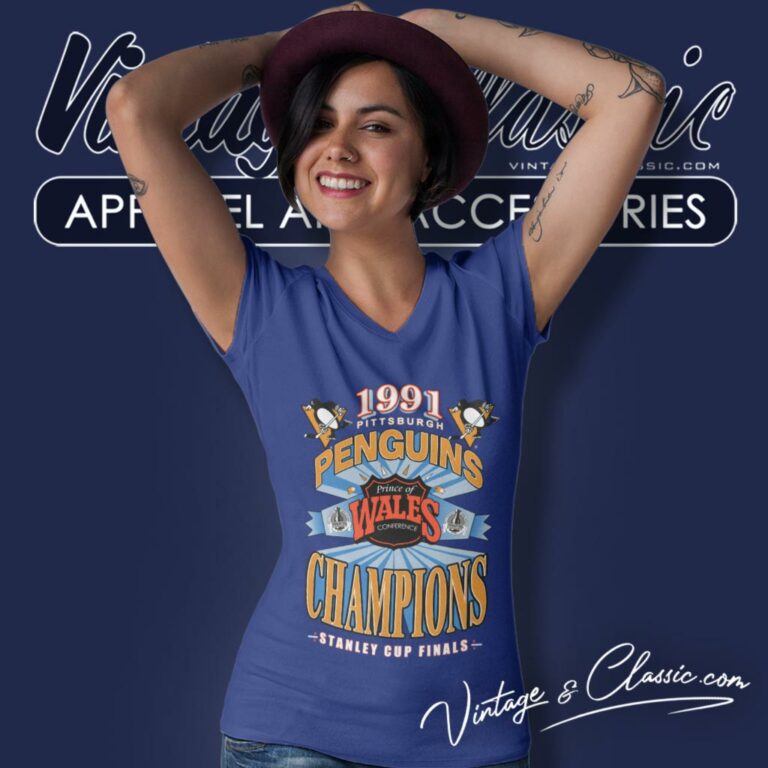 Pittsburgh Penguins Shirt Stanley Cup Champions 1991 Hockey V Neck TShirt Pittsburgh Penguins Shirt Stanley Cup Champions 1991 Hockey V Neck TShirt
