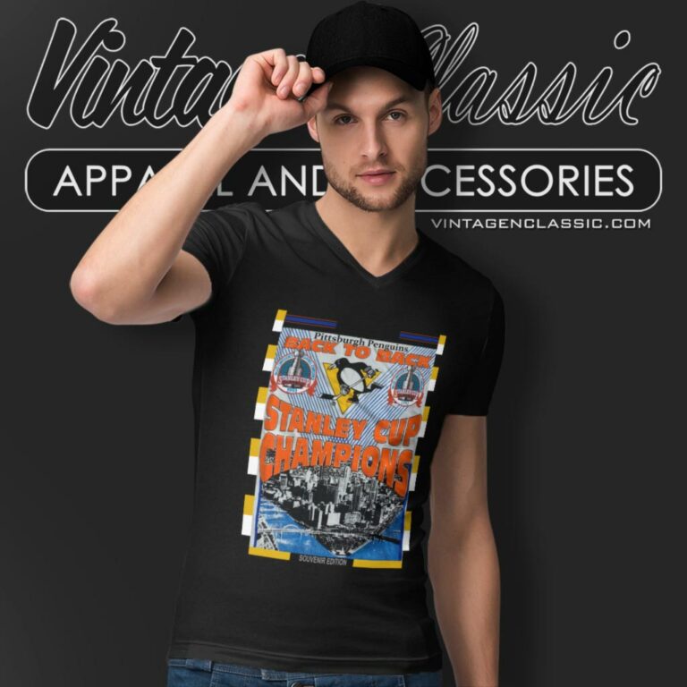 Pittsburgh Penguins Stanley Cup Champions 1992 V Neck TShirt Pittsburgh Penguins Stanley Cup Champions 1992 V Neck TShirt