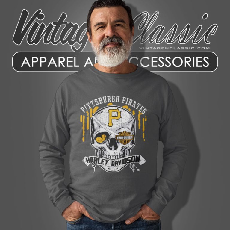 Pittsburgh Pirates Harley Davidson Skull Long Sleeve Tee Pittsburgh Pirates Harley Davidson Skull Long Sleeve Tee