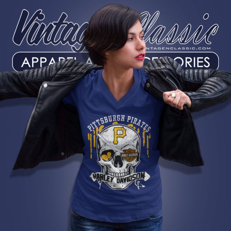 Pittsburgh Pirates Harley Davidson Skull V Neck TShirt Pittsburgh Pirates Harley Davidson Skull V Neck TShirt