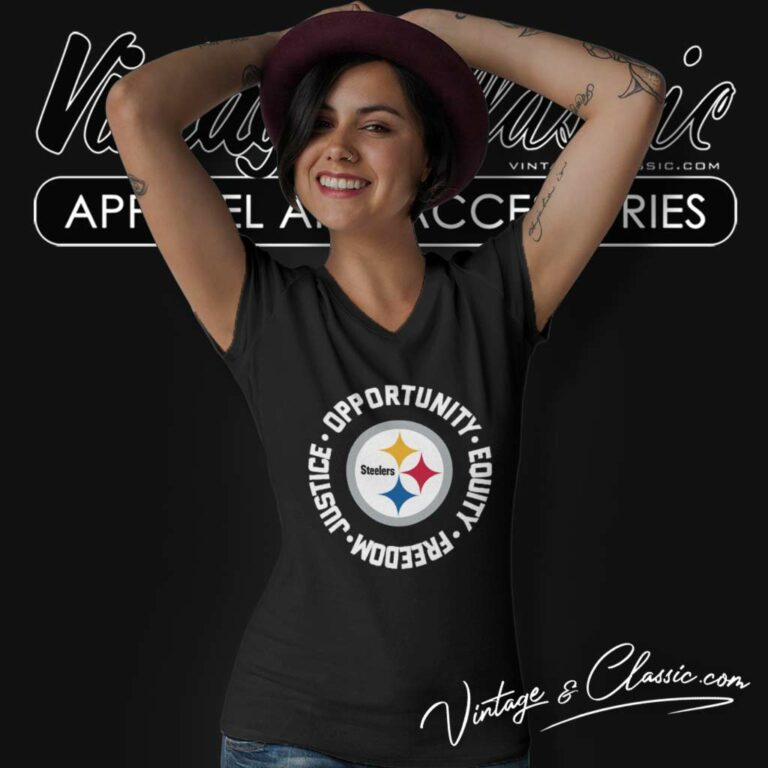 Pittsburgh Steeler Justice Shirt Opportunity Equity Freedom V Neck TShirt Pittsburgh Steeler Justice Shirt Opportunity Equity Freedom V Neck TShirt
